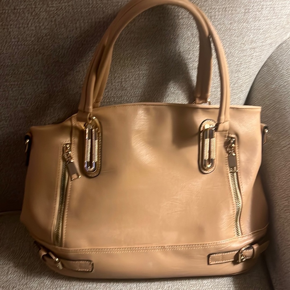 Neutral tan with gold toned accents
